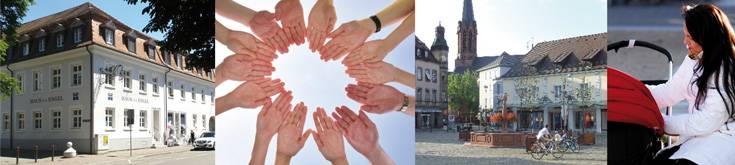 Haus zum Engel / Hände bilden einen Kreis / Marktplatz Emmendingen / Mutter mit Kinderwagen